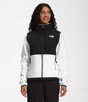 The North Face Denali Fleece Jakker Dame Hvide Sort | DK GZQOP