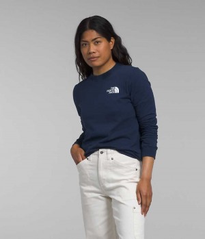 The North Face Long Sleeve Box NSE T-Shirt Dame Mørkeblå | DK ORWFK