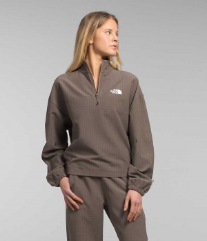 The North Face Tekware™ Grid 1/4 Zip Sweatshirt Dame Brune | DK BDQNT