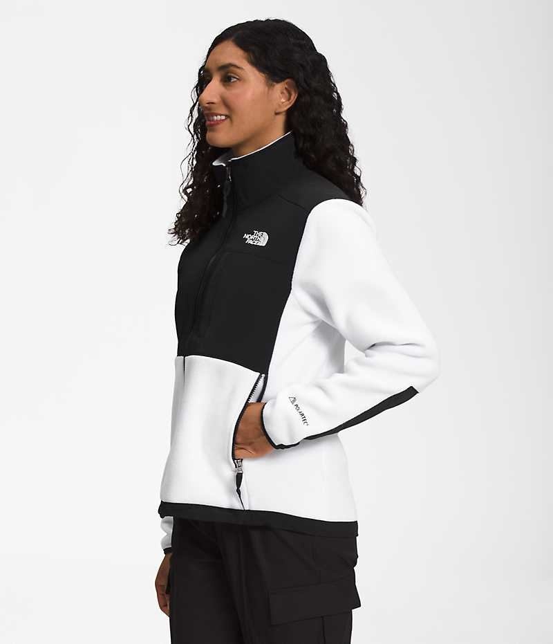 The North Face Denali Fleece Jakker Dame Hvide Sort | DK GZQOP