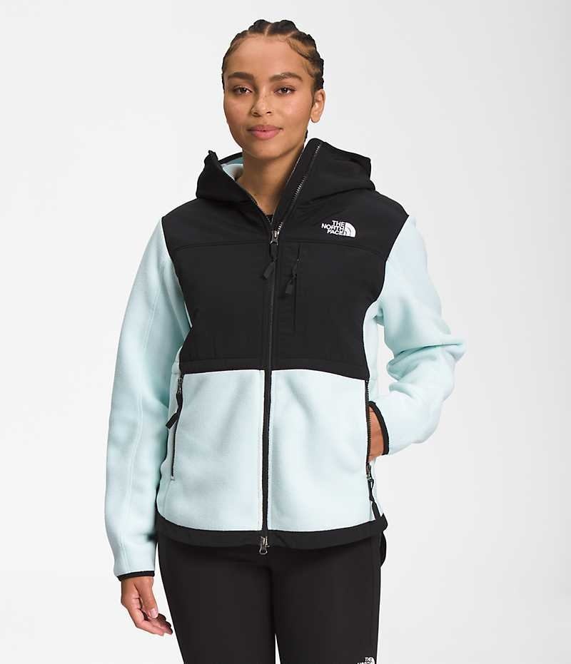 The North Face Denali Hoodie Fleece Jakker Dame Sort Turkis | DANMARK BTKZP