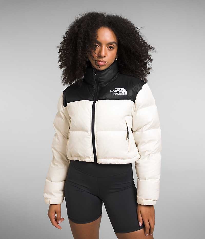 The North Face Nuptse Kort Dunjakke Dame Hvide Sort | DANMARK FUCVR