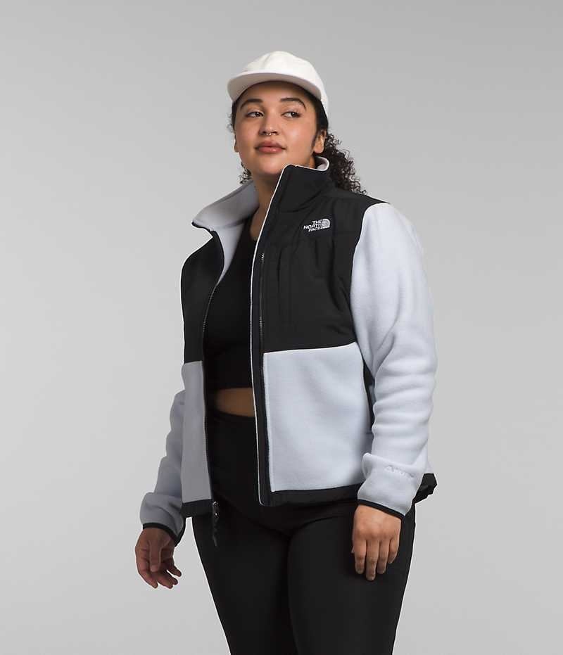 The North Face Plus Denali Fleece Jakker Dame Sort Hvide | DANMARK OBPGY